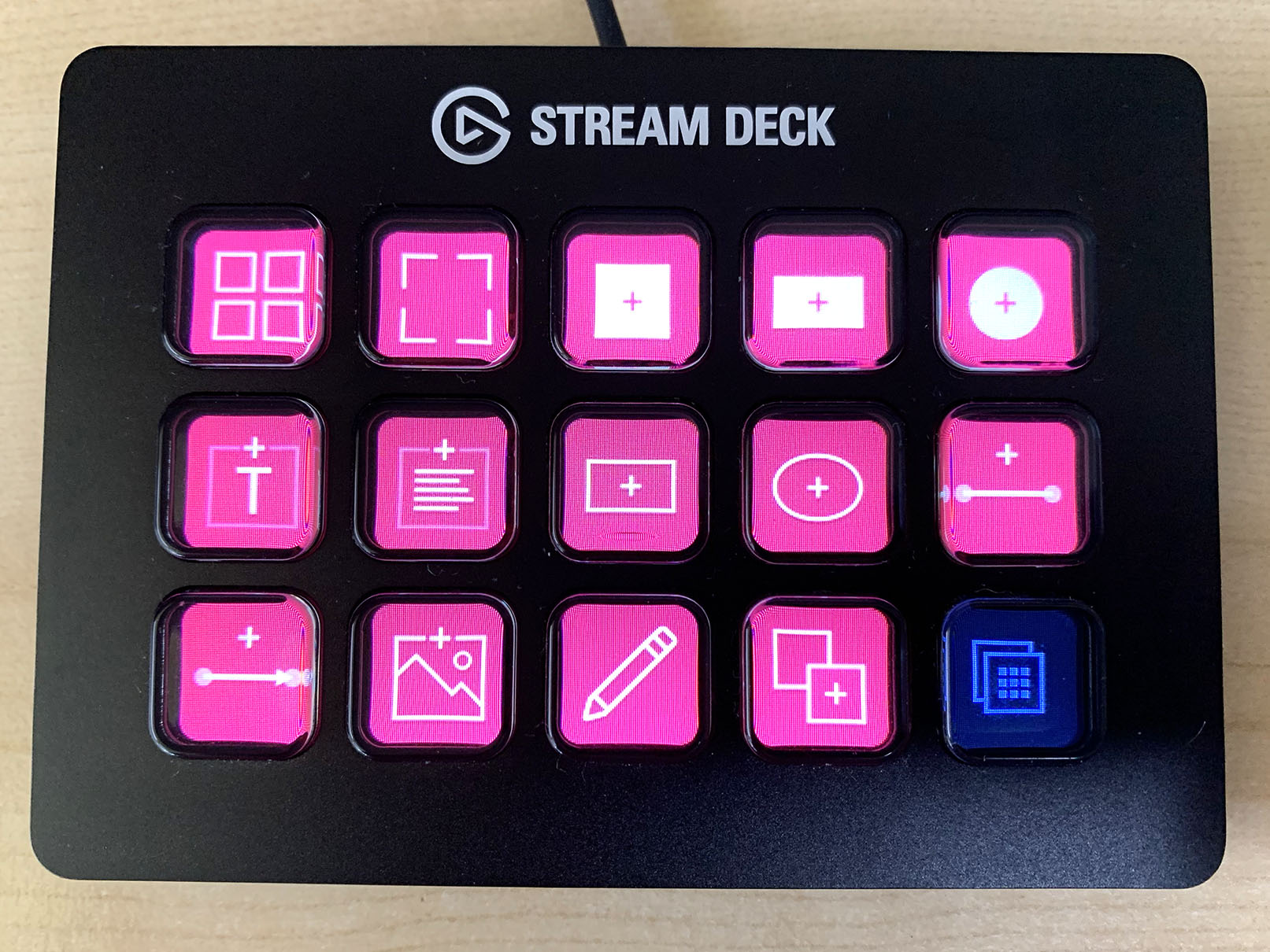 A Stream Deck showing a set of icons for Mural