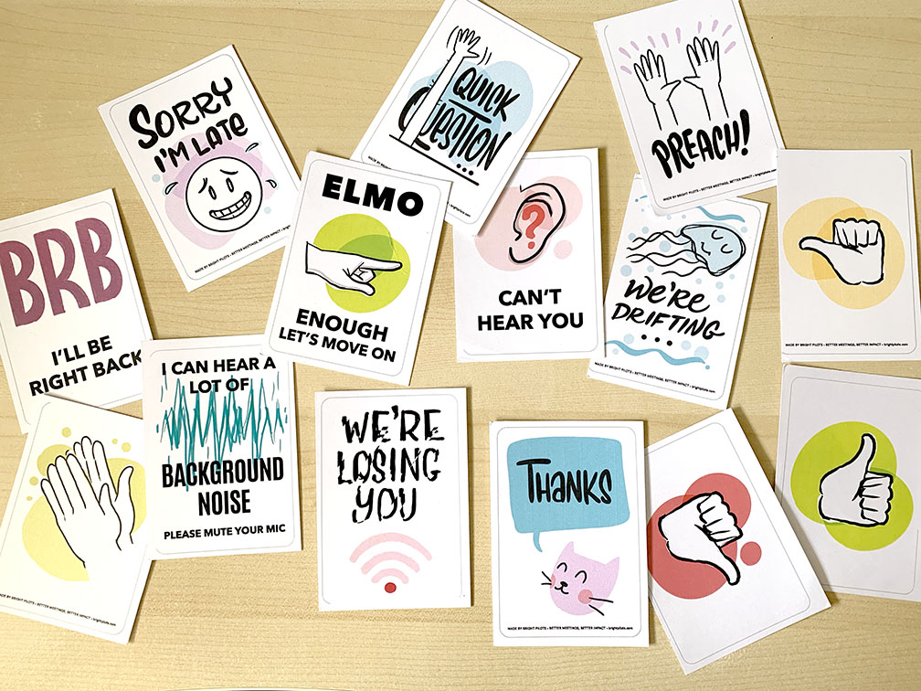 A picture of the pack of 14 fun meeting cards to use in meetings and workshops
