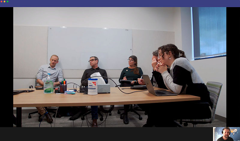 A picture of a meeting, as seen from someone joining via videoconference