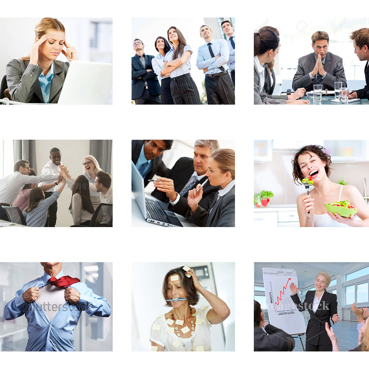 A range of really bad 90s stock images used as a way to help people check in with one another and have fun doing it