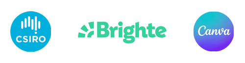 Client logos of CSIRO, Brighte and Canva