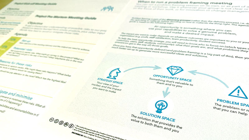 A picture of the problem framing meeting guide printed out